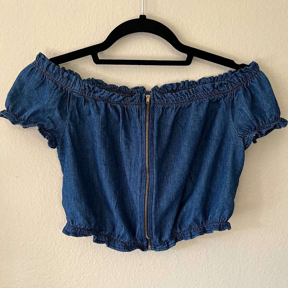 VERTICHE DENIM BLUE JUNIORS WOMENS CROP TOP.